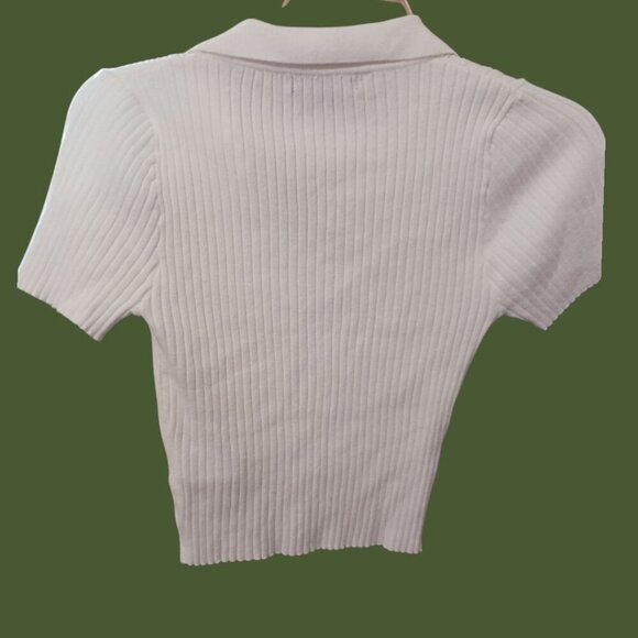Forever 21 Ribbed Zip-Up Collared Short-Sleeve Top White Medium - Picture 2 of 7